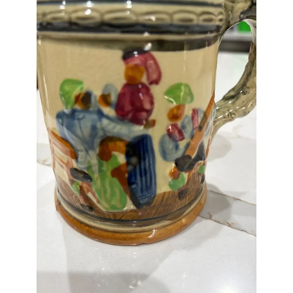 Vintage German Beer Stein‎ Mug Hand Painted Rustic Cottagecore Bar Collectible